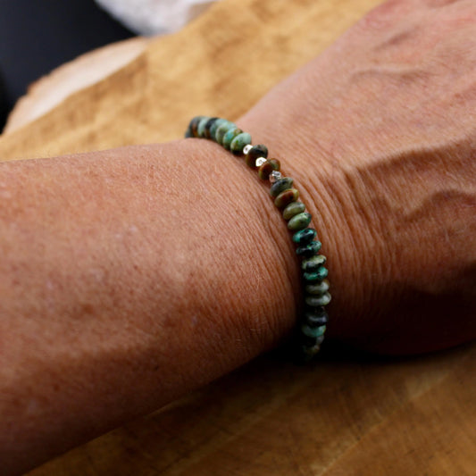 Stretch African Turquoise Sterling Silver Bracelet, Natural Gemstone Jewelry, Handmade Bracelet, Stretch Beaded Bracelet