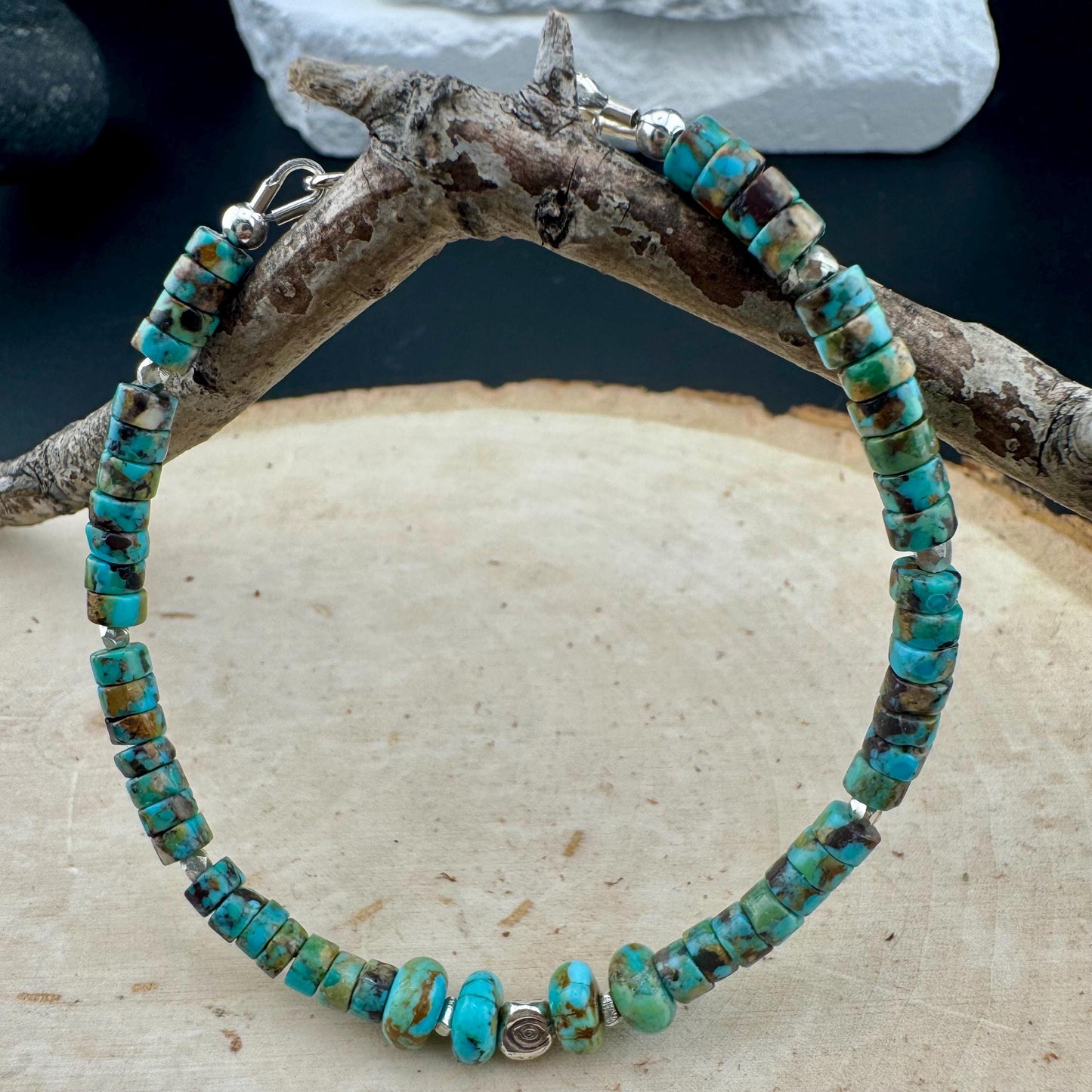 Turquoise Sterling Silver Bracelet, Evil Eye Charm Bracelet, Sterling Jewelry, Gemstone Bracelet, Turquoise Jewelry