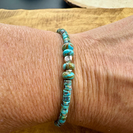 Turquoise Sterling Silver Bracelet, Evil Eye Charm Bracelet, Sterling Jewelry, Gemstone Bracelet, Turquoise Jewelry
