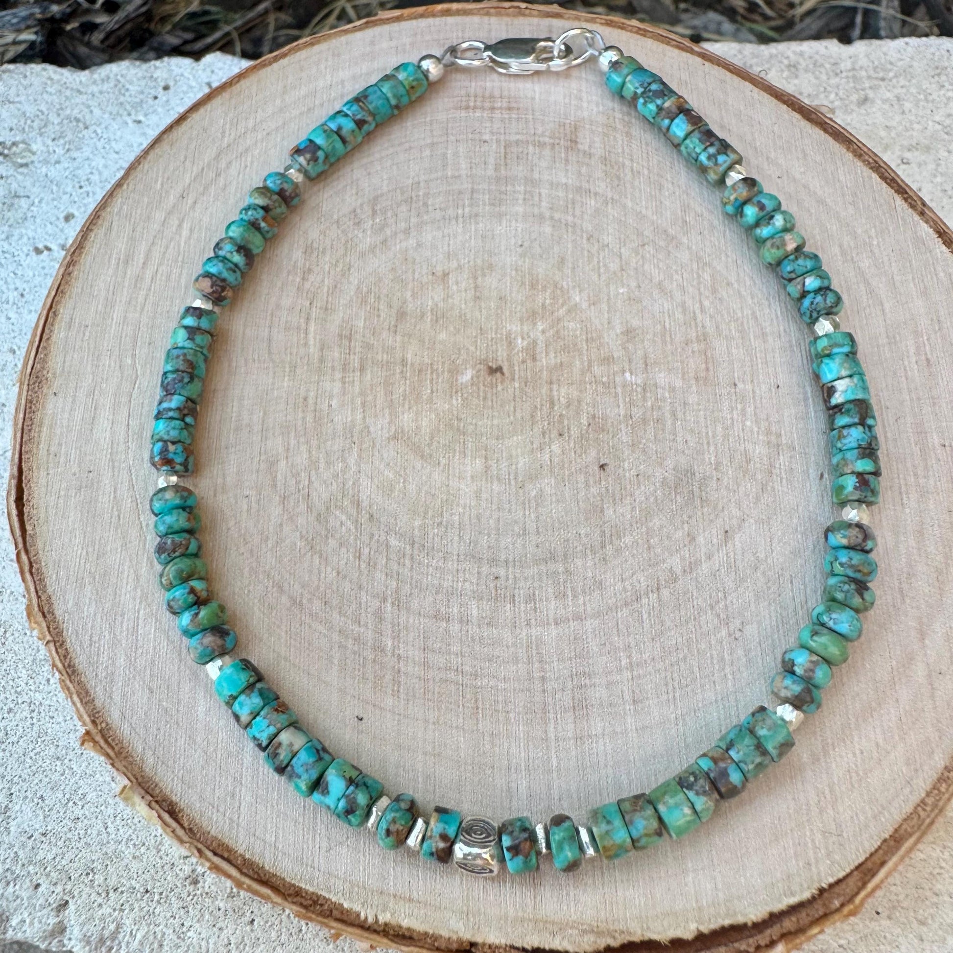 Turquoise Sterling Silver Anklet, Evil Eye Beaded Bracelet, Sterling Jewelry, Gemstone Ankle Bracelet, Turquoise Jewelry