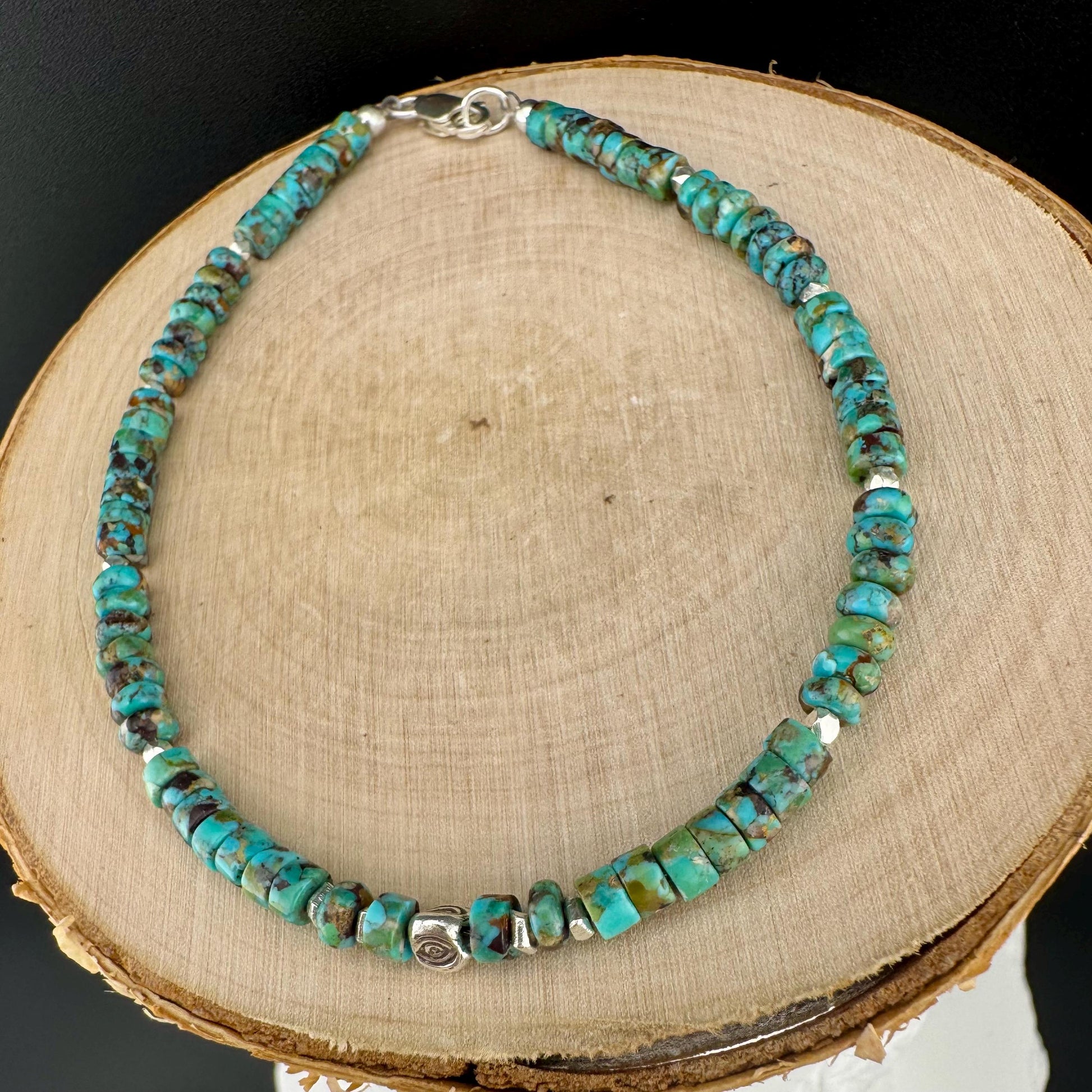 Turquoise Sterling Silver Anklet, Evil Eye Beaded Bracelet, Sterling Jewelry, Gemstone Ankle Bracelet, Turquoise Jewelry