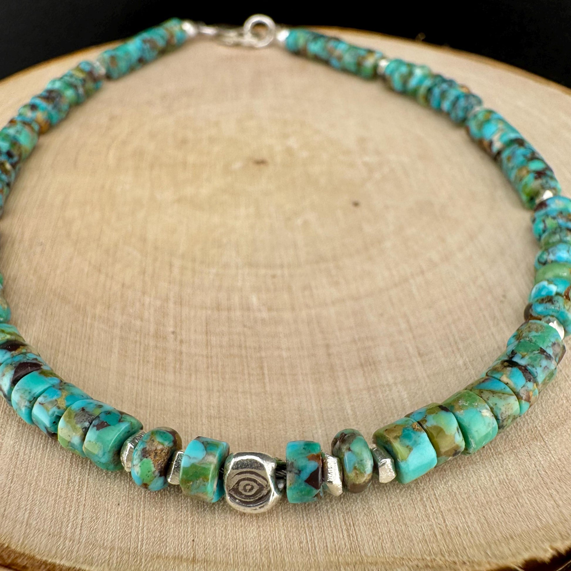 Turquoise Sterling Silver Anklet, Evil Eye Beaded Bracelet, Sterling Jewelry, Gemstone Ankle Bracelet, Turquoise Jewelry
