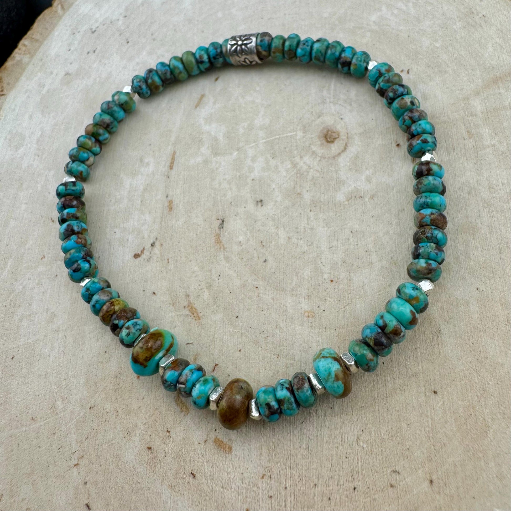 Stretch Kingman Turquoise Sterling Silver Stretch Bracelet, Natural Gemstone Jewelry, Turquoise Jewelry