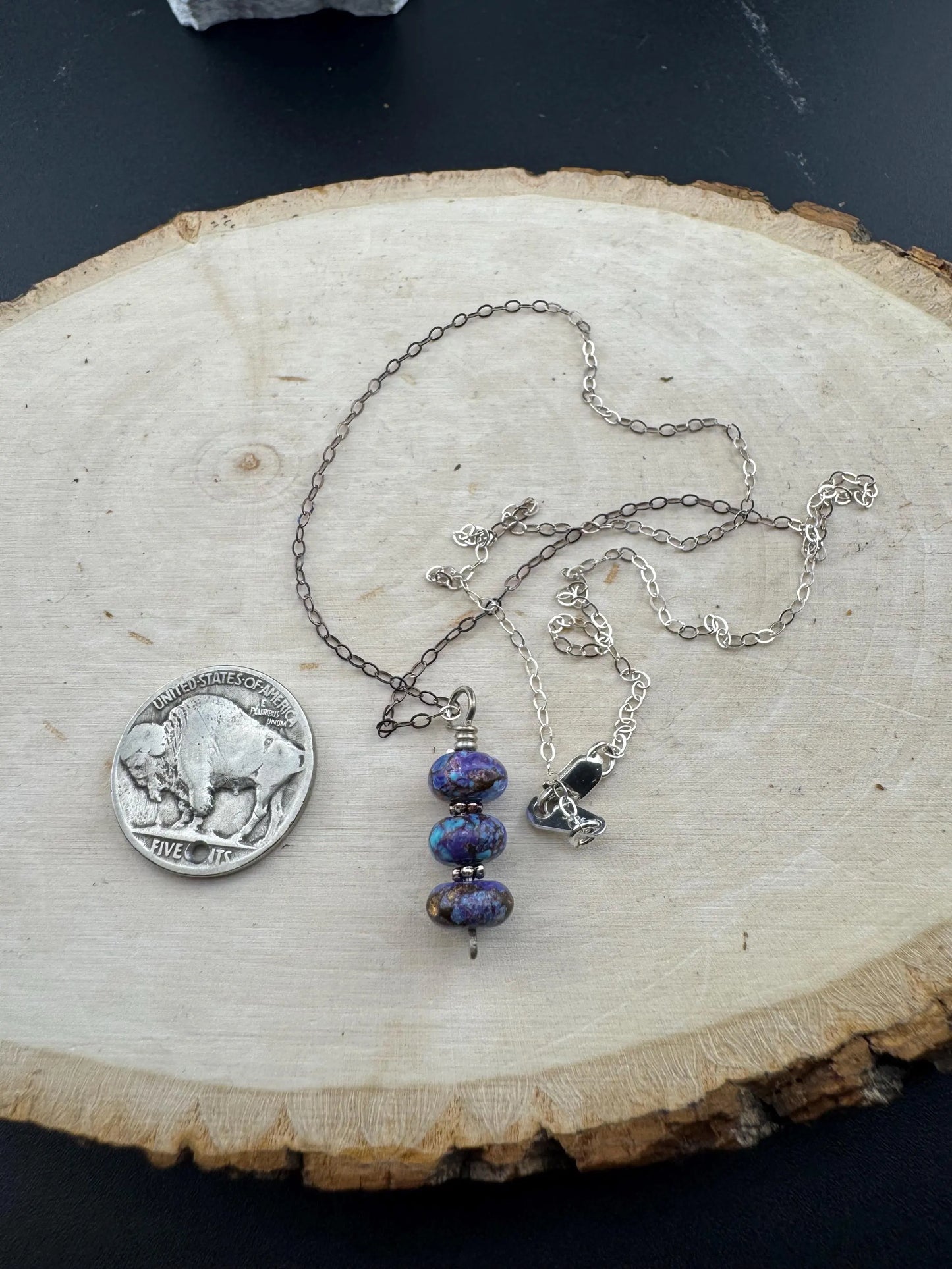 Mohave Purple Turquoise Pendant Necklace, Sterling Silver Necklace, Gemstone Pendant, Beaded Necklace, Gift for Her, Unique Gift