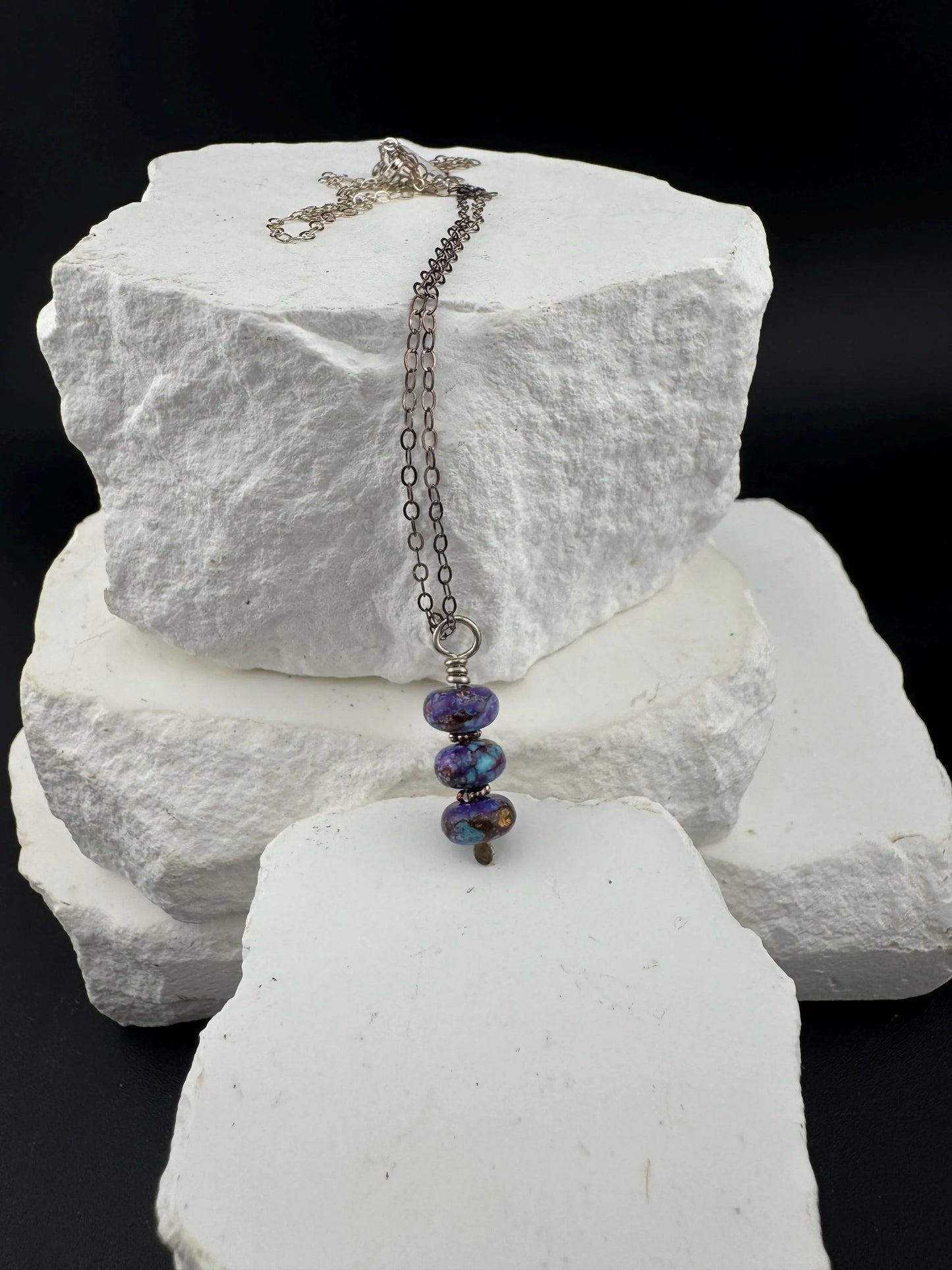 Mohave Purple Turquoise Pendant Necklace, Sterling Silver Necklace, Gemstone Pendant, Beaded Necklace, Gift for Her, Unique Gift