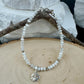 Mother of Pearl bracelet with lotus flower charm/ sterling silver beaded gemstone bracelet