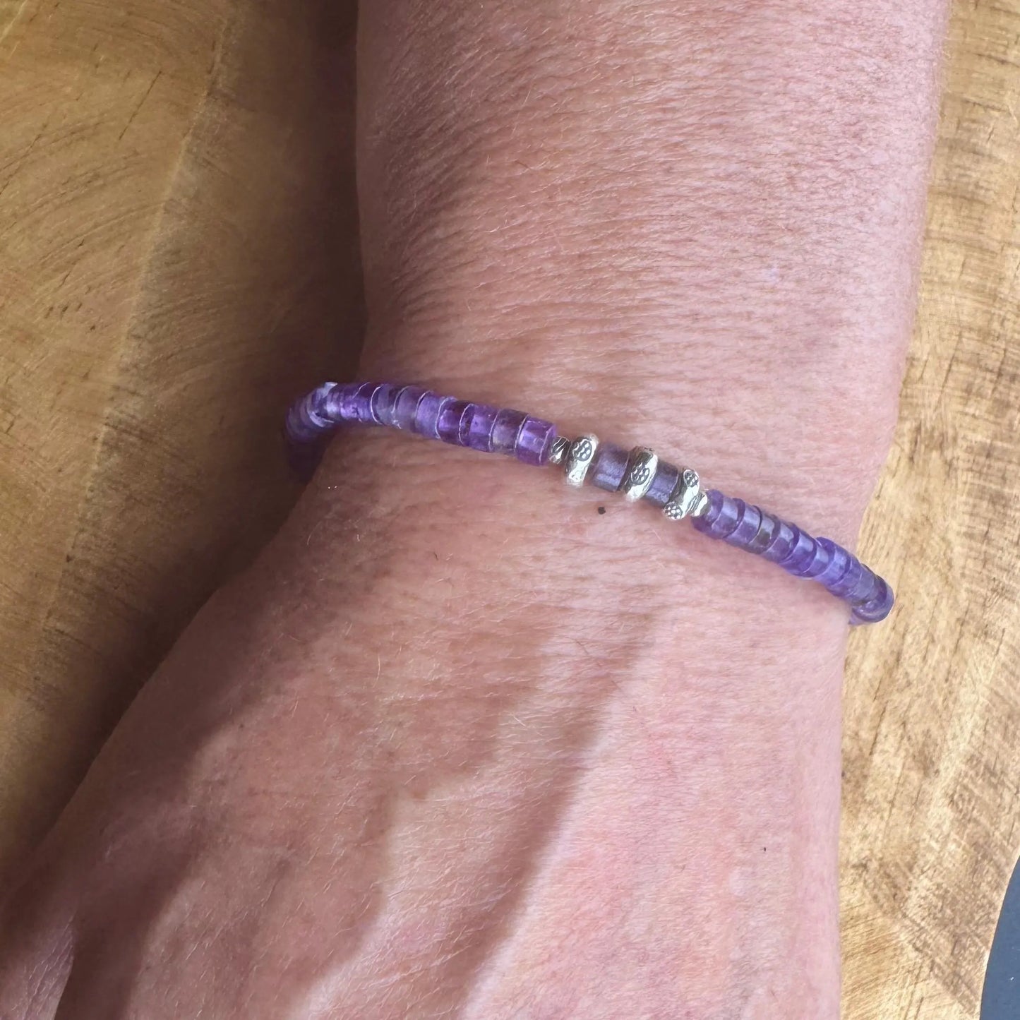 Amethyst Gemstone Beaded Bracelet, Sterling Silver Bracelet