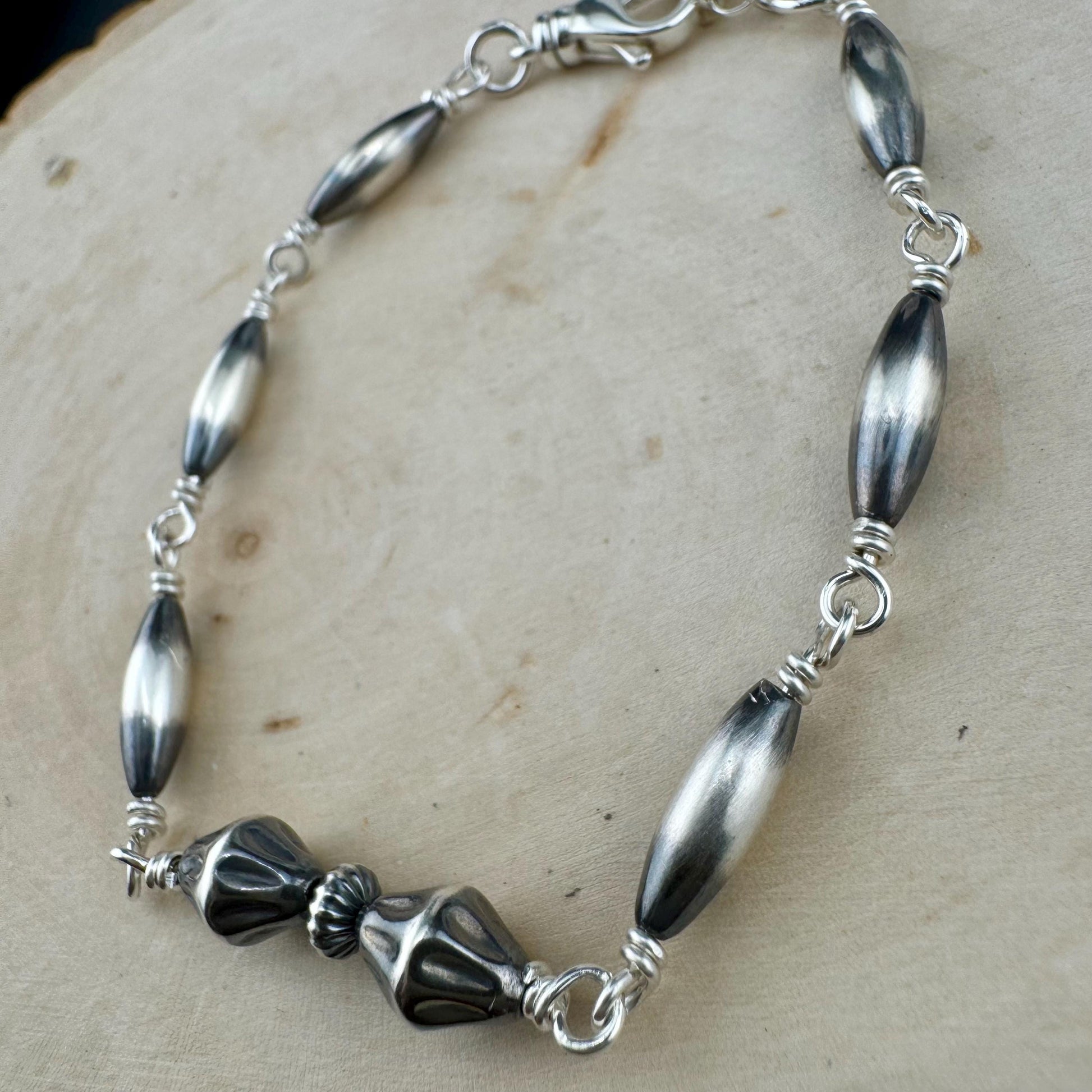 Navajo Pearl Wire Wrapped Bracelet, Sterling Silver Beaded Bracelet, Southwestern Jewelry, Handmade Bracelet