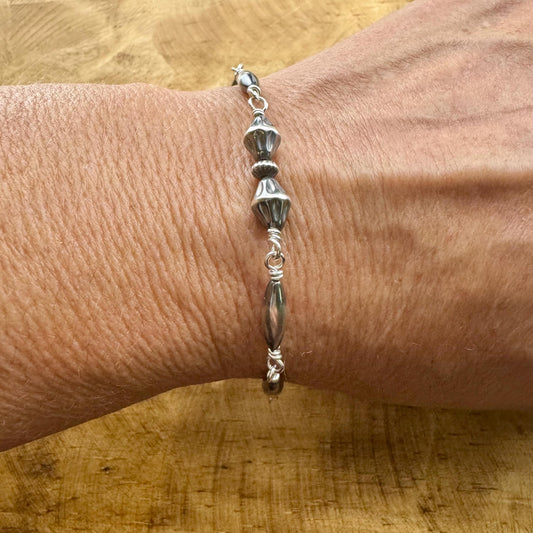 Navajo Pearl Wire Wrapped Bracelet, Sterling Silver Beaded Bracelet, Southwestern Jewelry, Handmade Bracelet