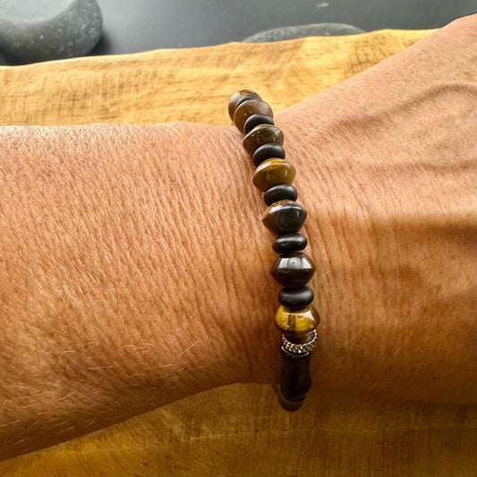 Tiger's Eye and Onyx Stretch Bracelet - Natural Gemstone Jewelry