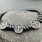 Onyx Stretch Bracelet with Stainless Steel Crosses, Stretch Gemstone Jewelry