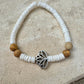 Jasper and White Seashell Lotus Charm Stretch Bracelet
