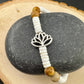 Jasper and White Seashell Lotus Charm Stretch Bracelet