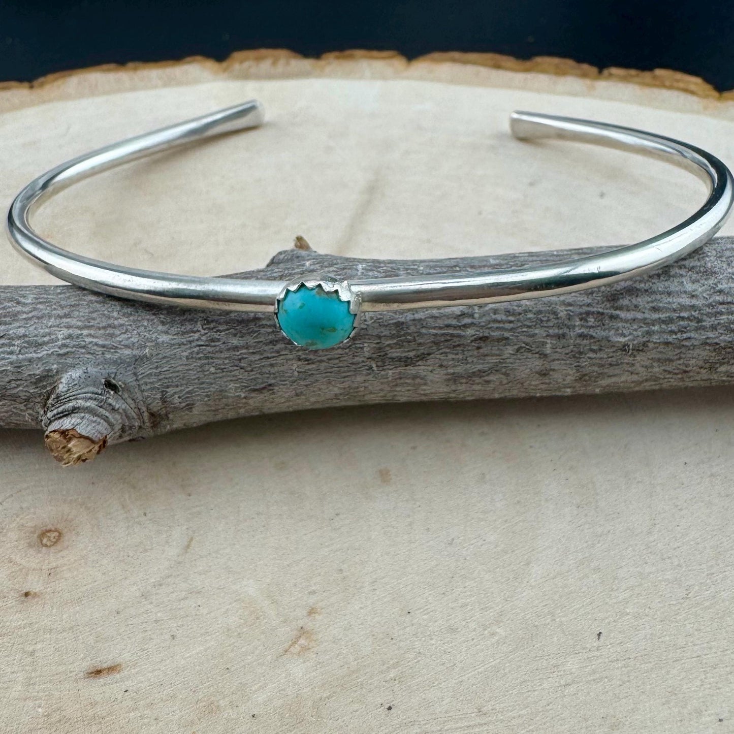 Sterling Silver Dainty Turquoise Bracelet - Handmade Adjustable Cuff Jewelry