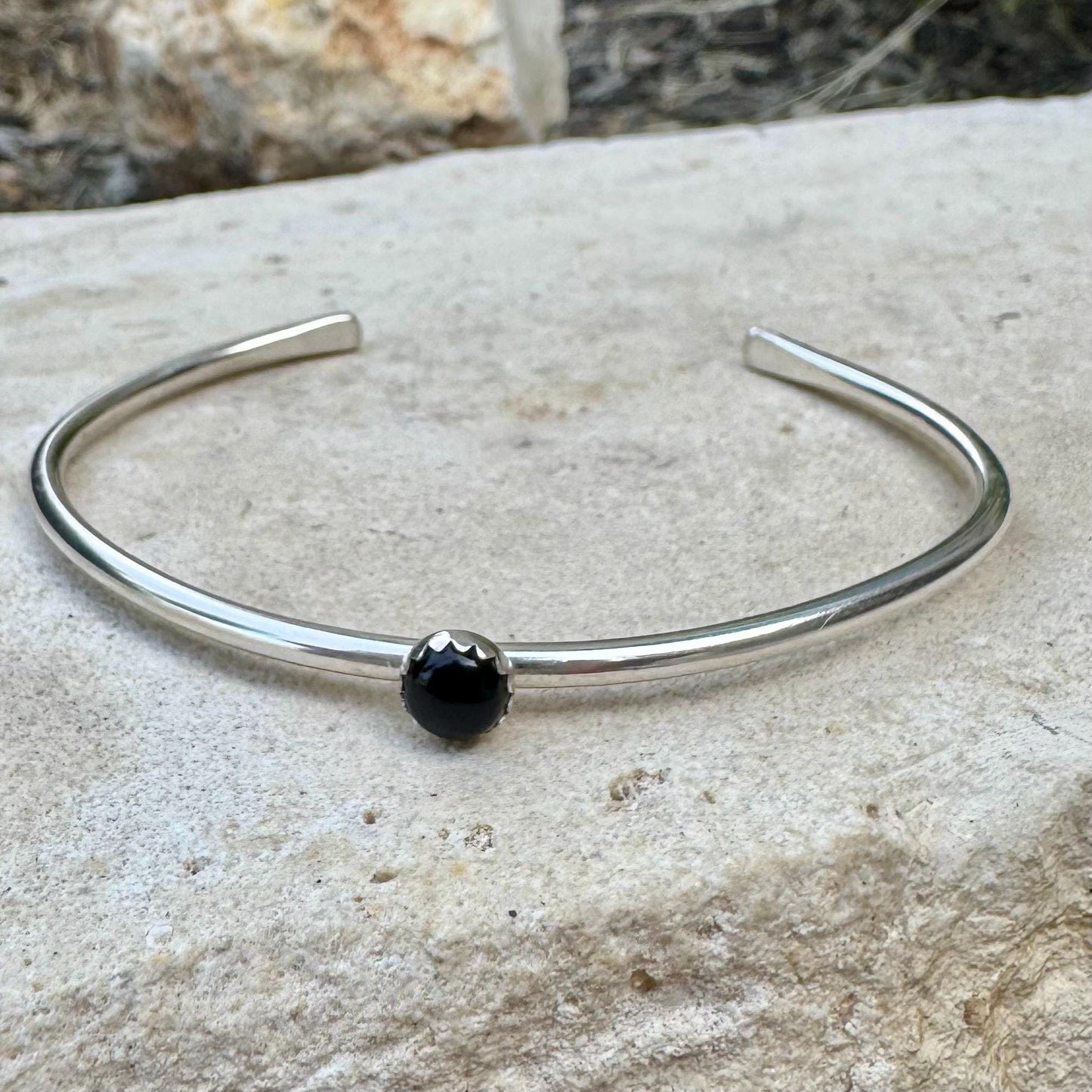Sterling Silver Black Onyx Cuff Bracelet, Silver Jewelry, Adjustable Bracelet