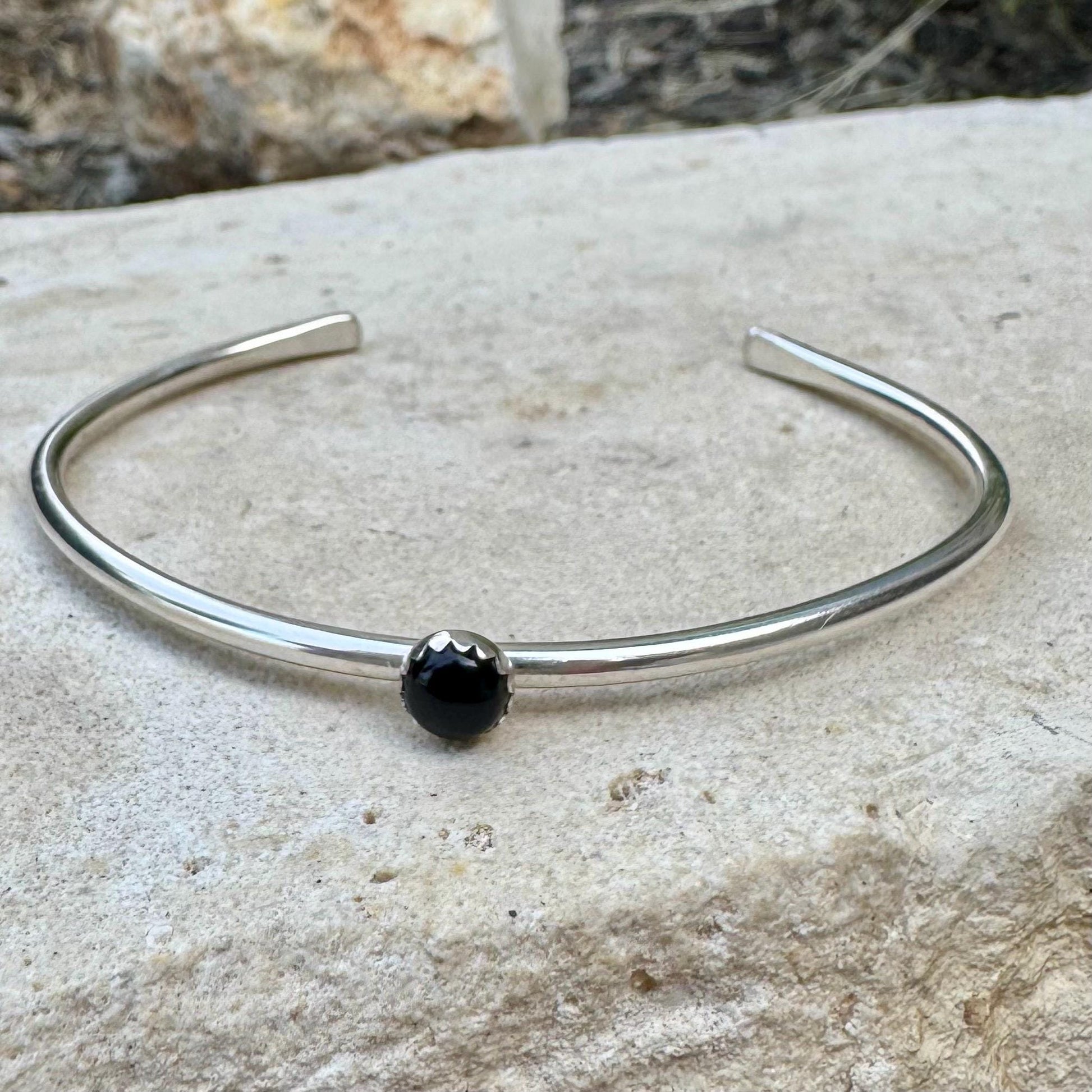 Sterling Silver Black Onyx Cuff Bracelet, Silver Jewelry, Adjustable Bracelet