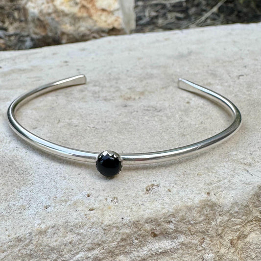Sterling Silver Black Onyx Cuff Bracelet, Silver Jewelry, Adjustable Bracelet