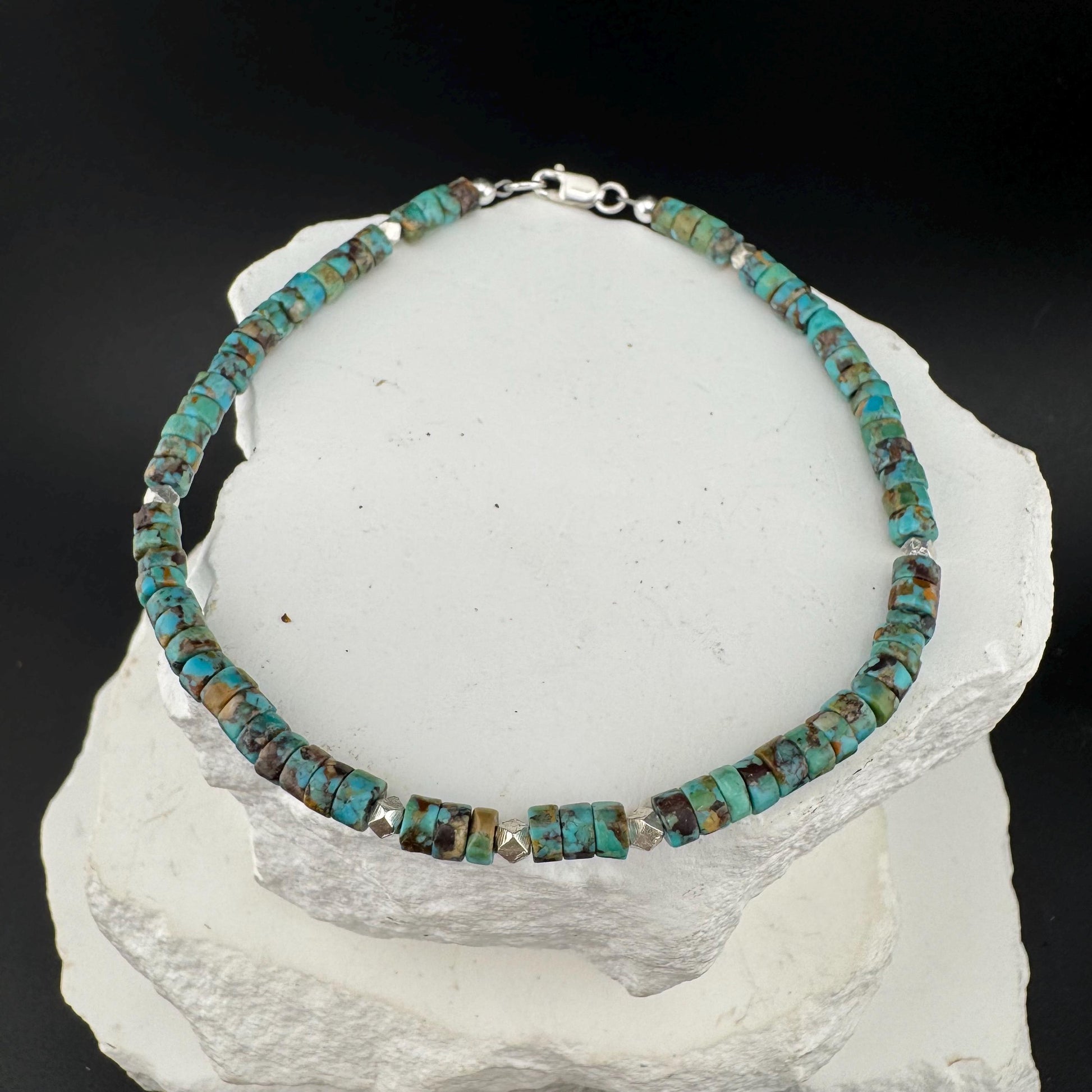 Turquoise Sterling Silver Ankle Bracelet, Sterling Silver Ankle Jewelry, Gemstone Ankle Bracelet