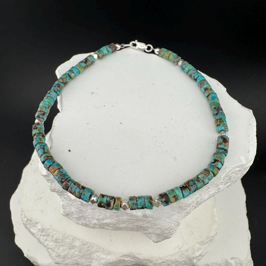 Turquoise Sterling Silver Ankle Bracelet, Sterling Silver Ankle Jewelry, Gemstone Ankle Bracelet
