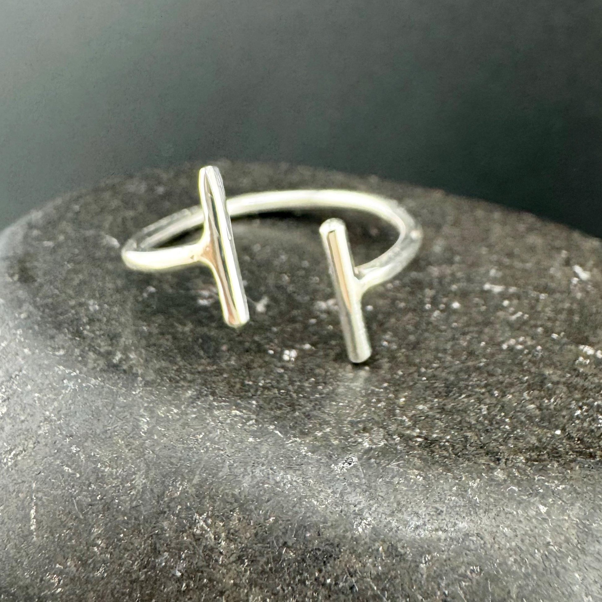 Double Bar Sterling Silver Ring, Open Band Rings, Geometric Bar Rings, Vertical Bar Ring, Handmade Parallel Bar Ring, Adjustable Ring