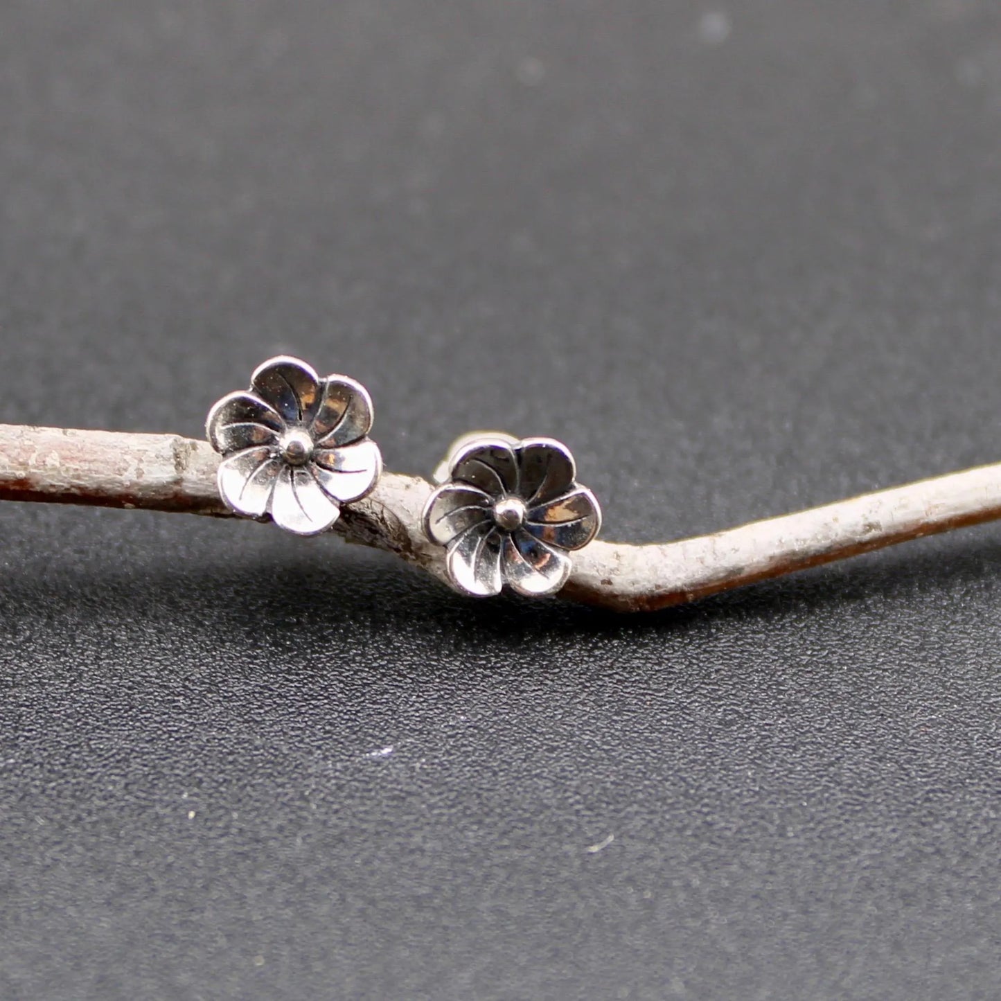 Sterling Silver Flower Stud Earrings • 7mm Dainty Floral Posts
