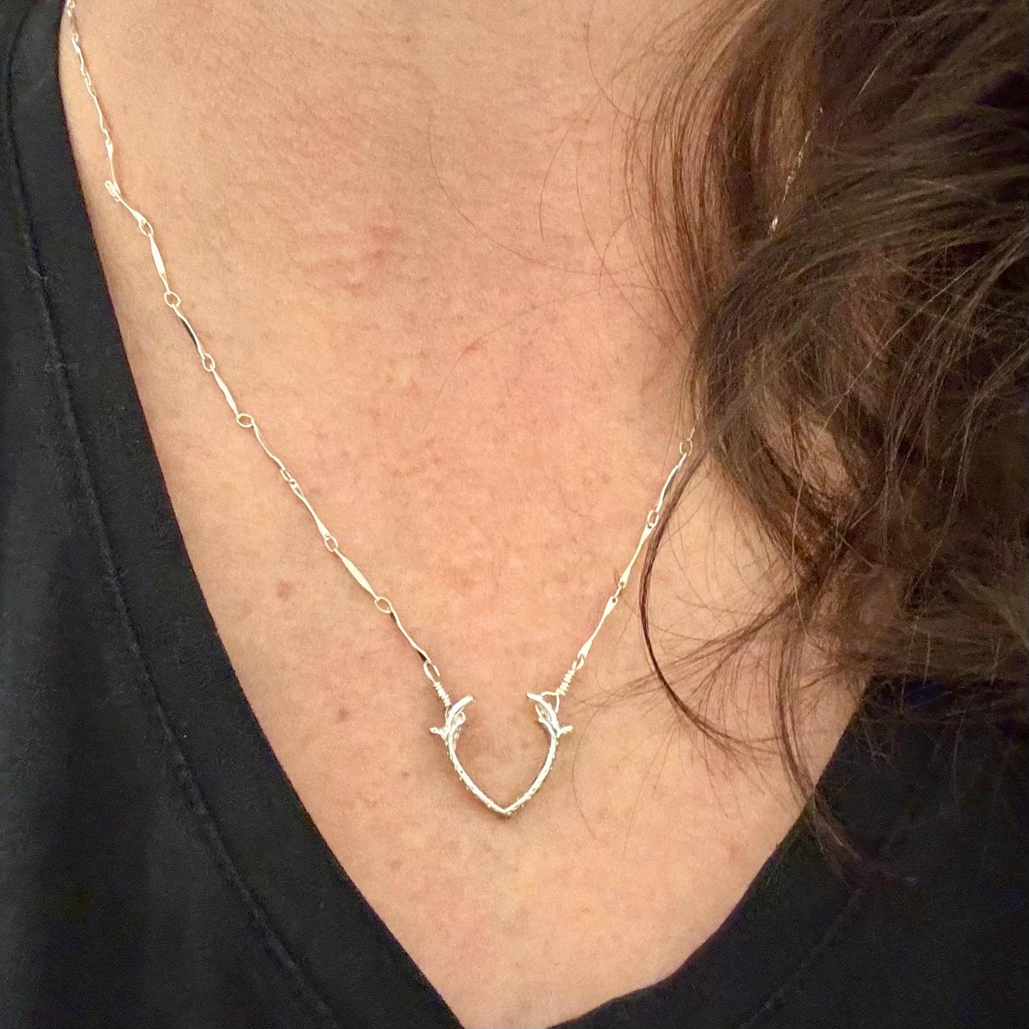 Handmade Sterling Silver Deer Antler Pendant Necklace