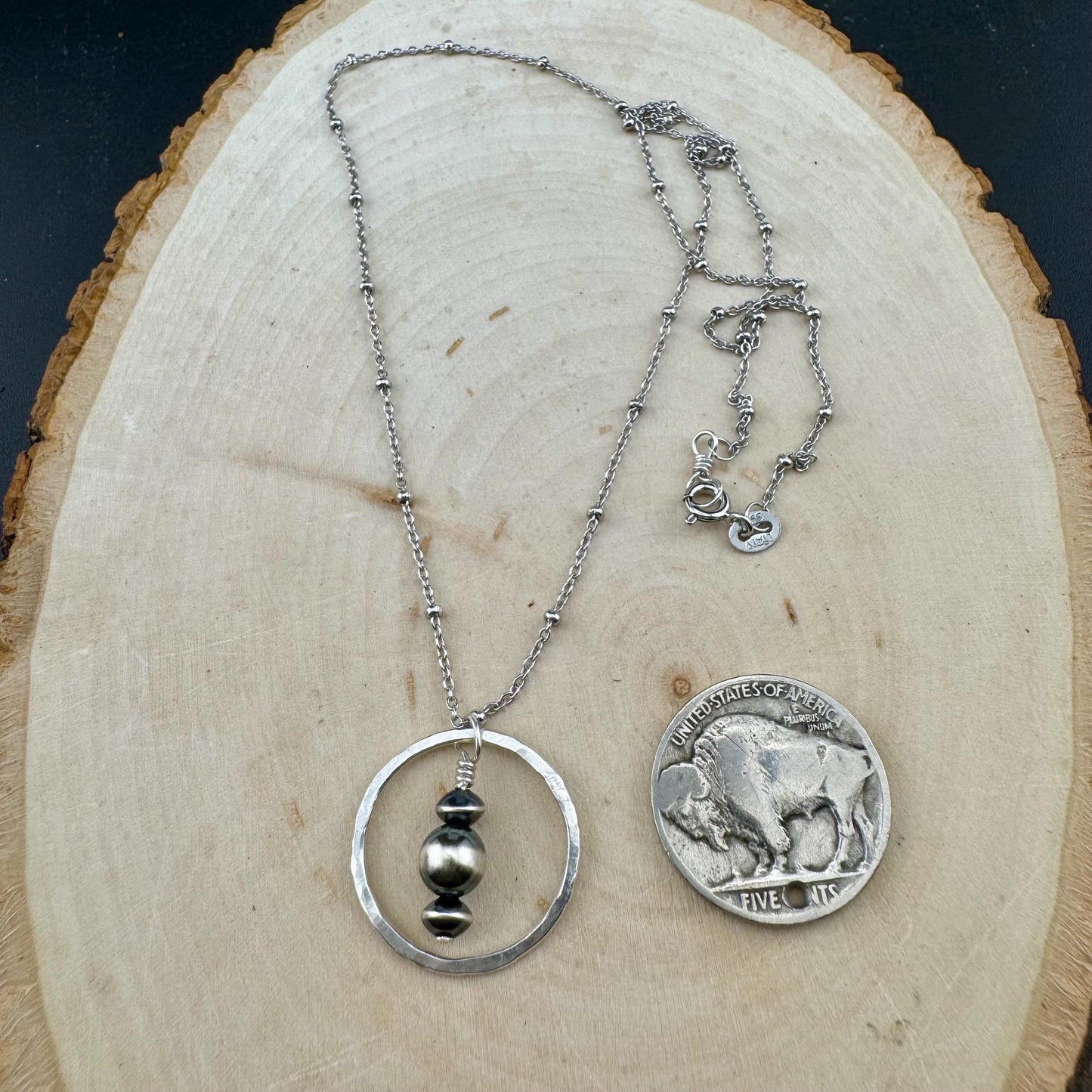 Sterling Silver Satellite Chain Necklace with Navajo Pearls Pendant