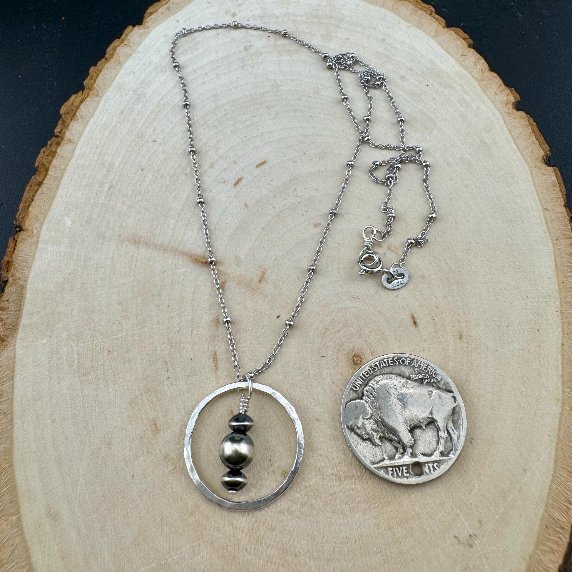Sterling Silver Satellite Chain Necklace with Navajo Pearls Pendant