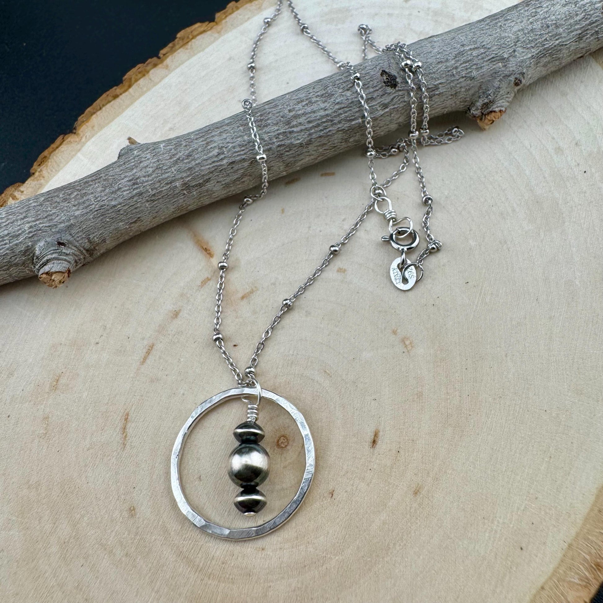 Sterling Silver Satellite Chain Necklace with Navajo Pearls Pendant
