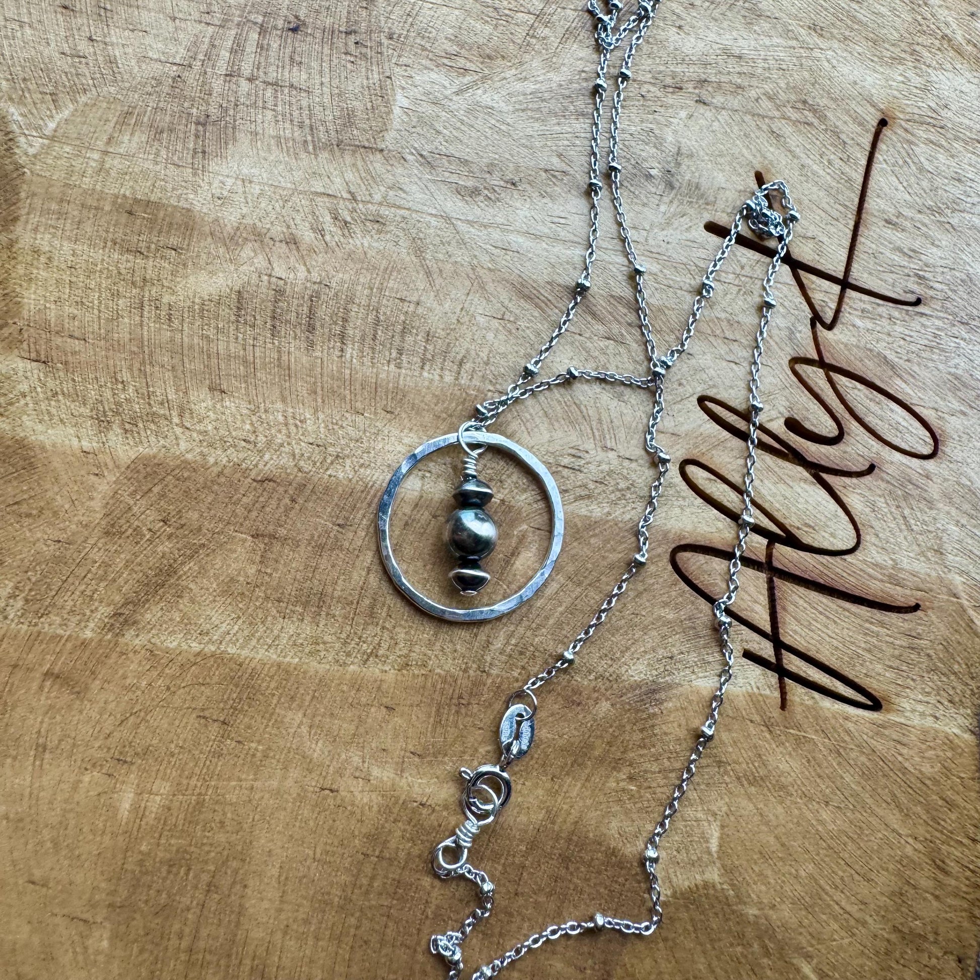 Sterling Silver Satellite Chain Necklace with Navajo Pearls Pendant