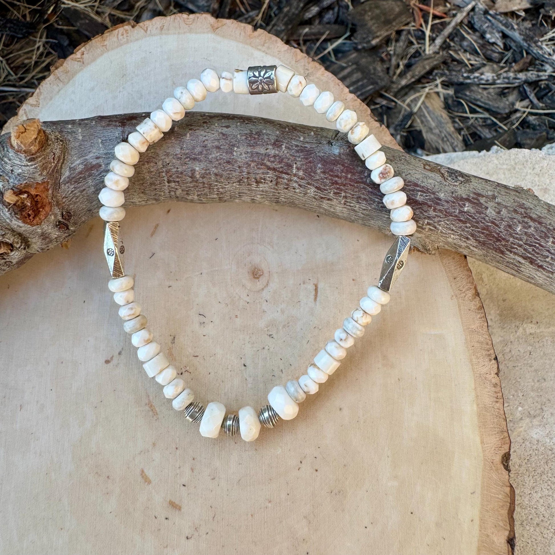 Stretch White Turquoise Bracelet - Sterling Silver Gemstone Jewelry