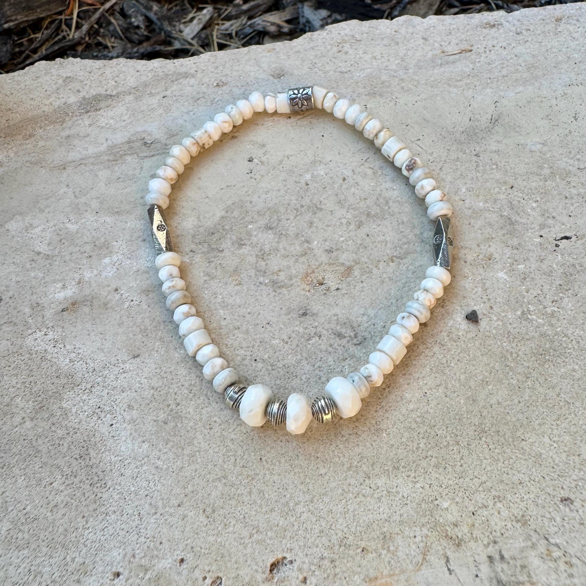 Stretch White Turquoise Bracelet - Sterling Silver Gemstone Jewelry