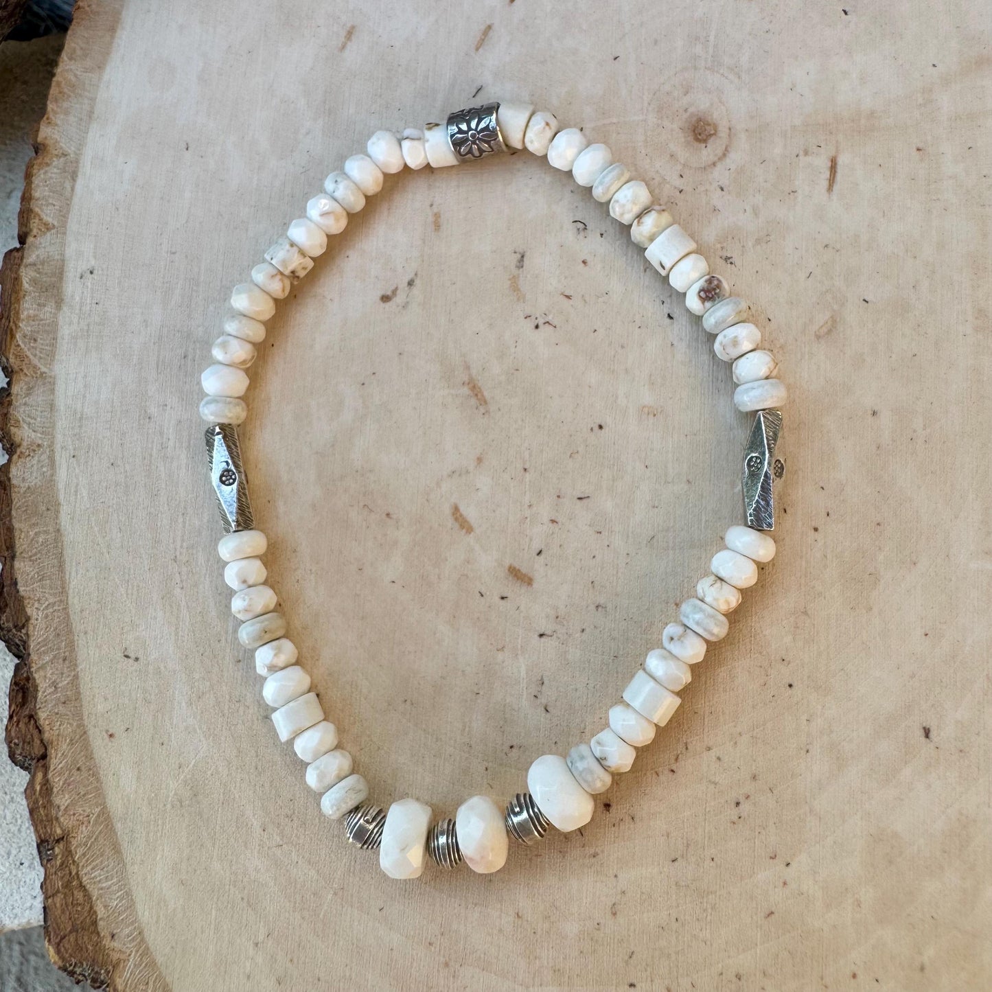 Stretch White Turquoise Bracelet - Sterling Silver Gemstone Jewelry
