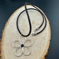 Handmade Sterling Silver Flower Black OnyxPendant on Genuine Leather Necklace
