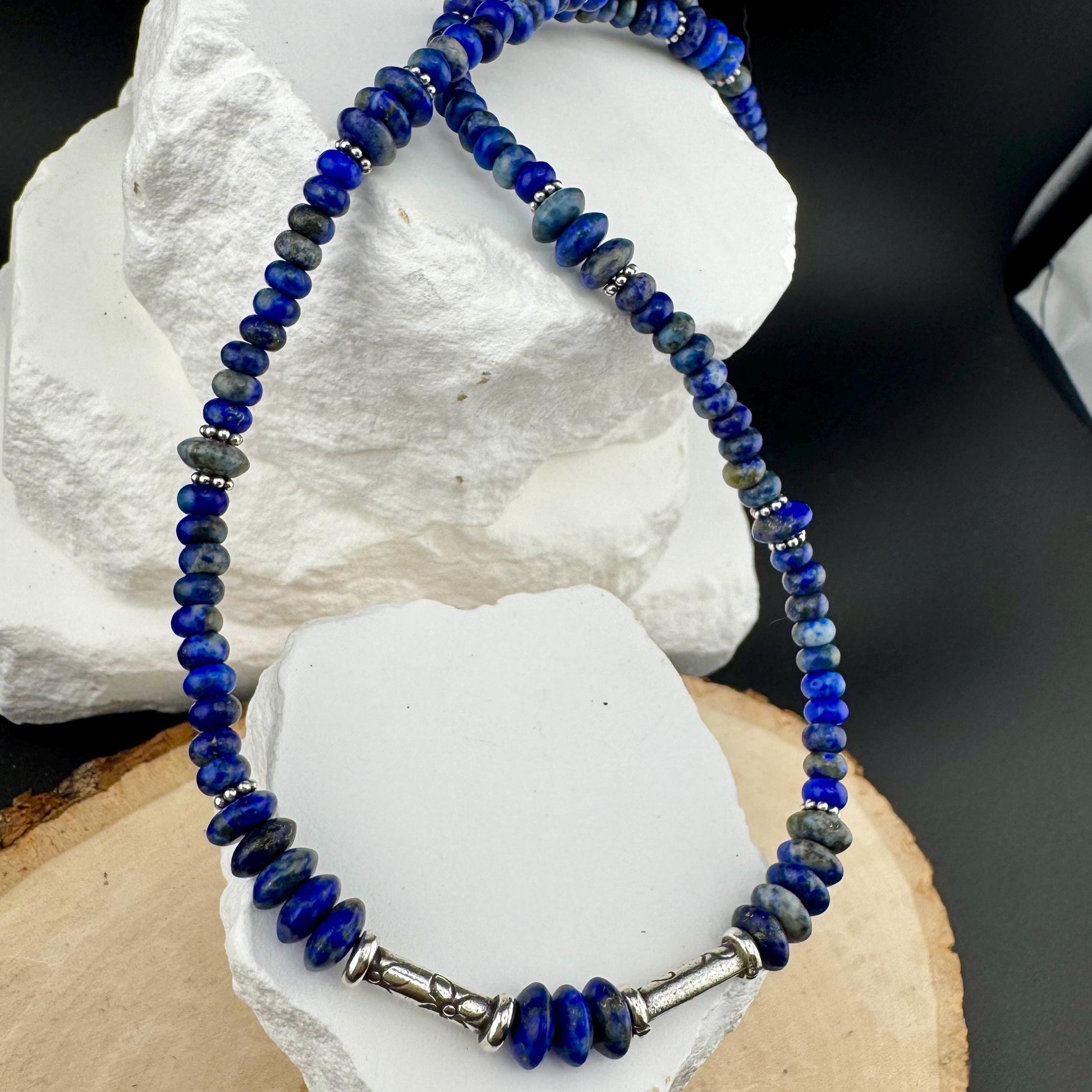 Lapis Lazuli Gemstone Sterling Silver Choker Necklace - Blue Gemstone Jewelry