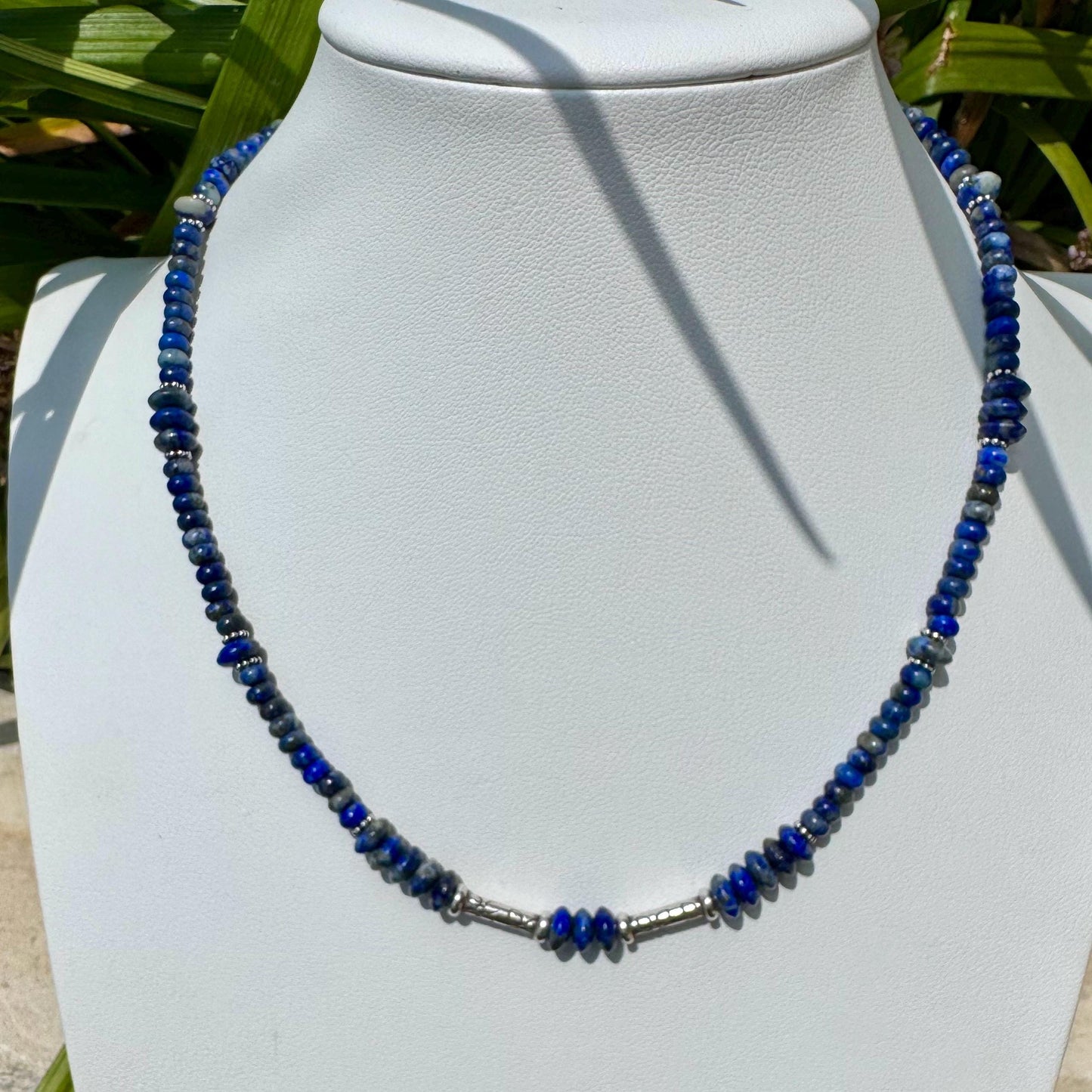 Lapis Lazuli Gemstone Sterling Silver Choker Necklace - Blue Gemstone Jewelry
