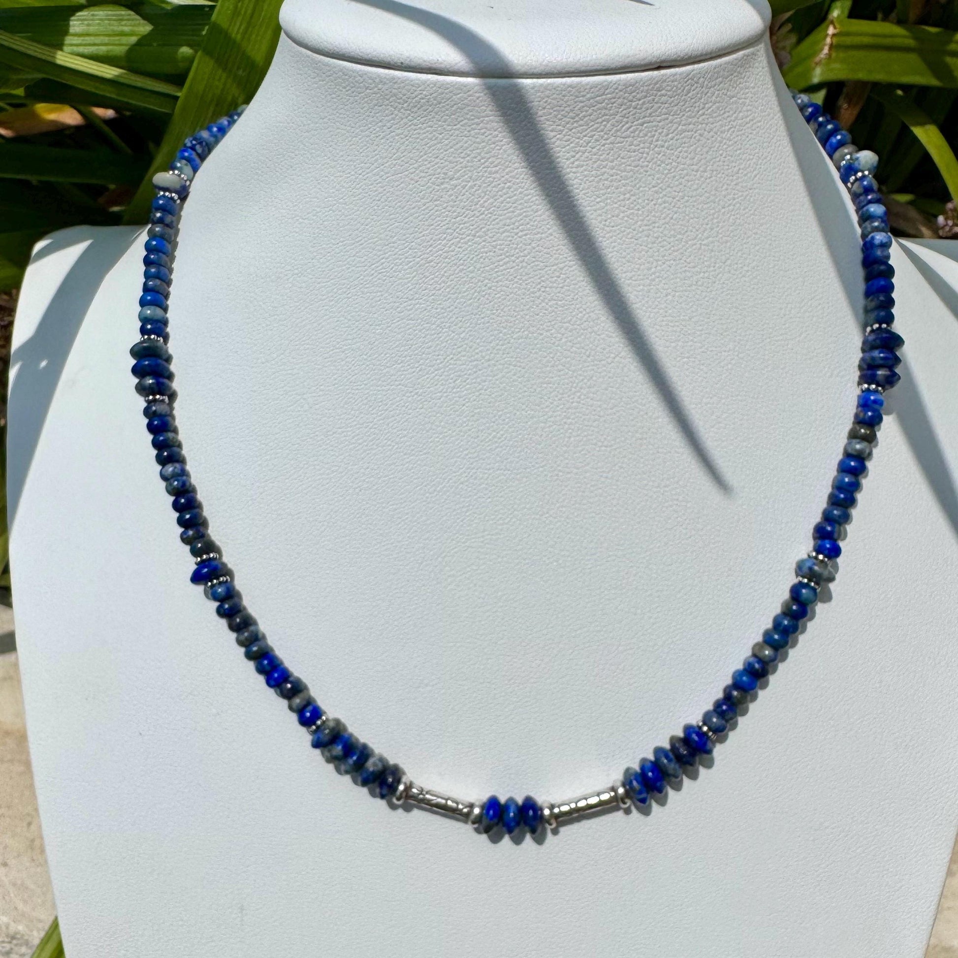 Lapis Lazuli Gemstone Sterling Silver Choker Necklace - Blue Gemstone Jewelry