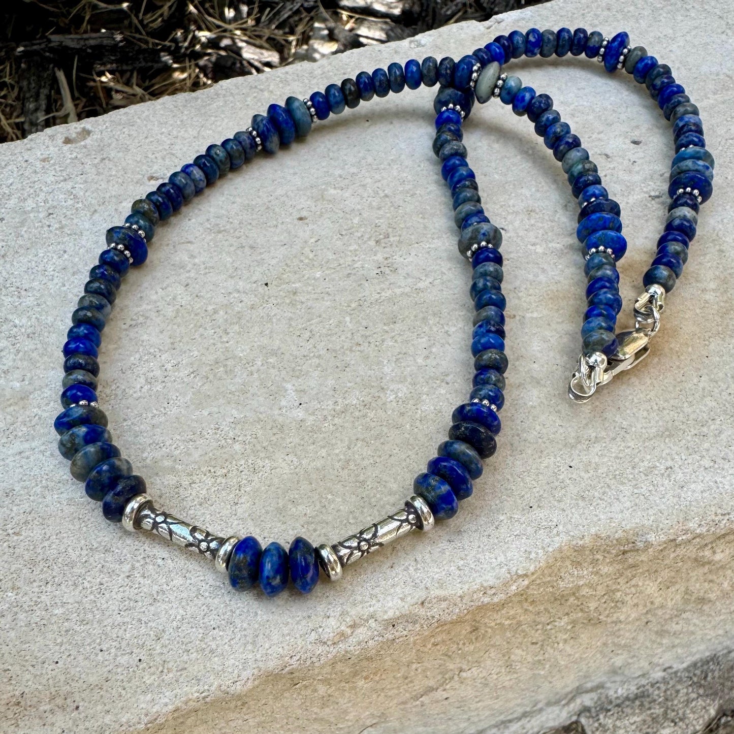 Lapis Lazuli Gemstone Sterling Silver Choker Necklace - Blue Gemstone Jewelry