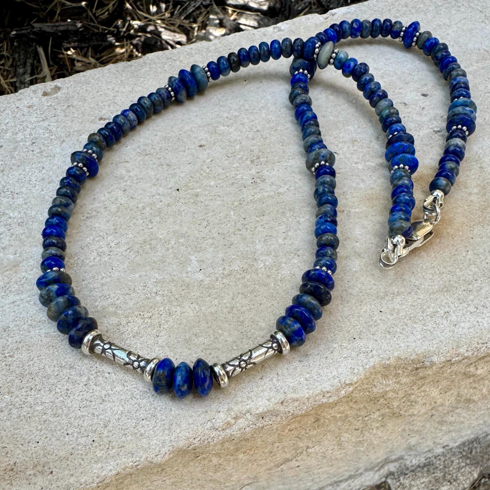 Lapis Lazuli Gemstone Sterling Silver Choker Necklace - Blue Gemstone Jewelry