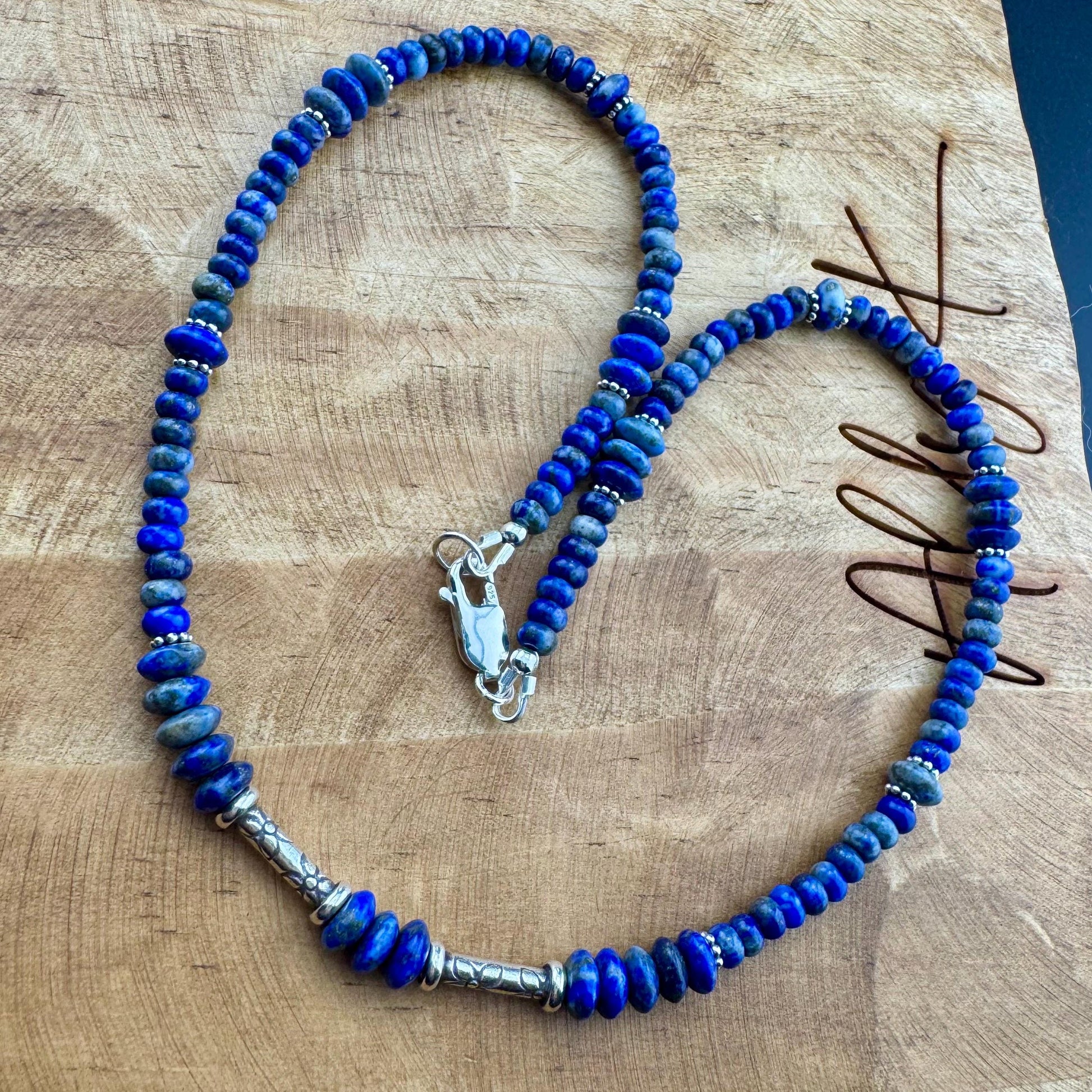 Lapis Lazuli Gemstone Sterling Silver Choker Necklace - Blue Gemstone Jewelry