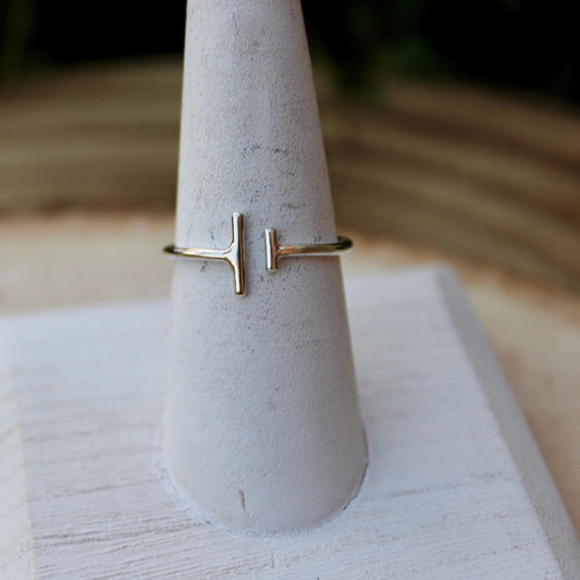 Uneven Vertical Bars Sterling Silver Ring - Handmade Geometric Open Band, Adjustable Ring