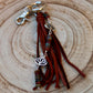 Picasso Red Creek Jasper Leather Purse Charm - Leather Lotus Flower Beaded Handbag Tassel