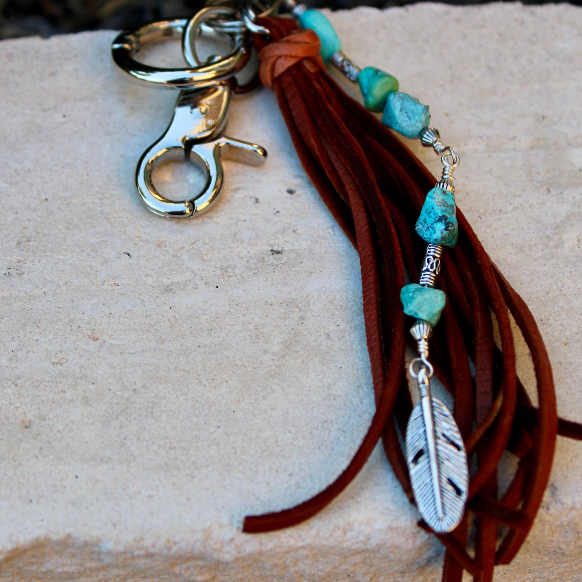 Tribal Feather Purse Tassel - Handcrafted Southwestern Leather Accessory