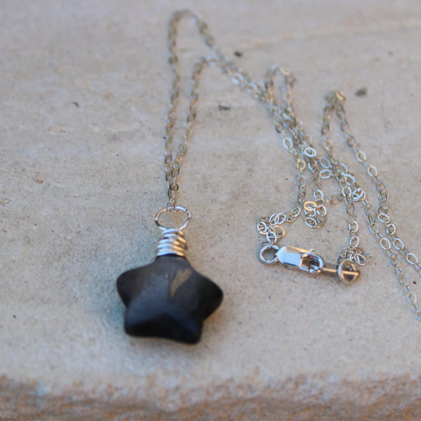 Obsidian Gemstone Puffy Star Necklace, Star Pendant, Obsidian Necklace, Gemstone Jewelry, Celestial Necklace, Black Stone