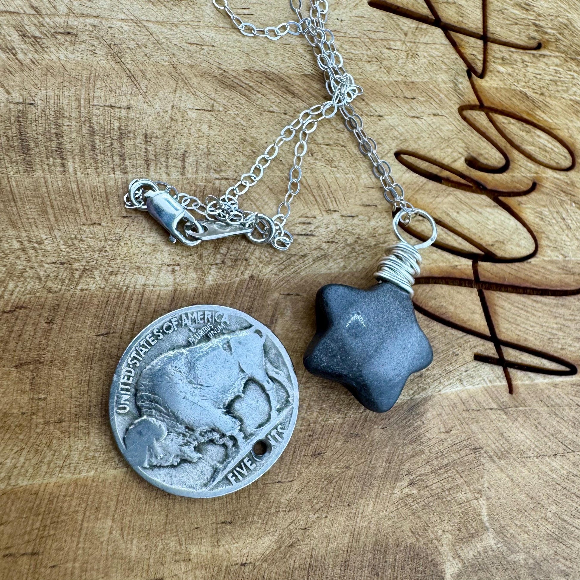 Obsidian Gemstone Puffy Star Necklace, Star Pendant, Obsidian Necklace, Gemstone Jewelry, Celestial Necklace, Black Stone