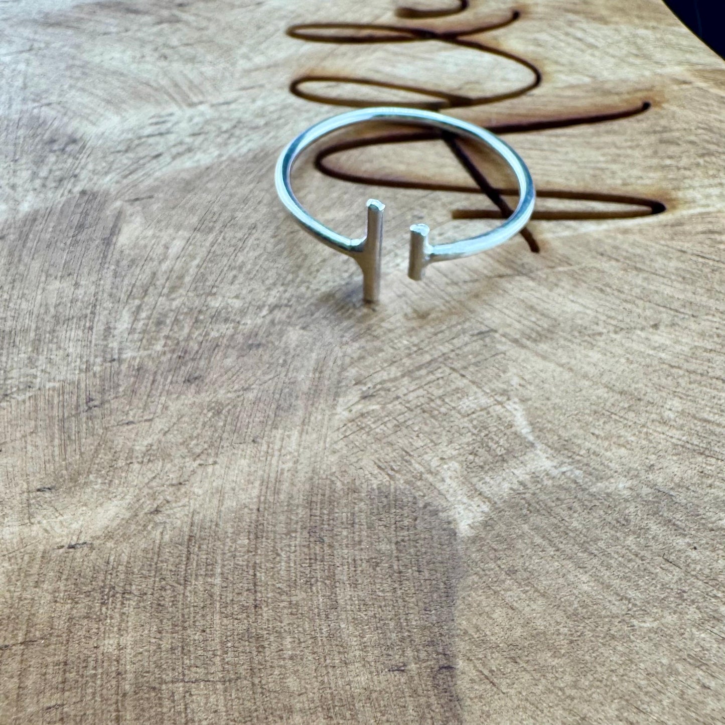 Uneven Vertical Bars Sterling Silver Ring - Handmade Geometric Open Band, Adjustable Ring