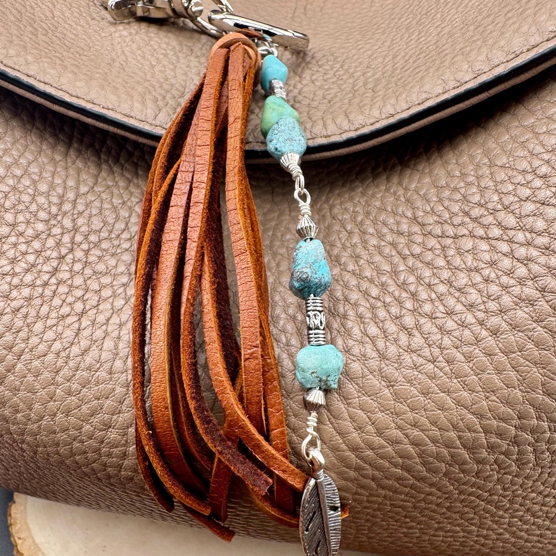 Tribal Feather Purse Tassel - Handcrafted Southwestern Leather Accessory