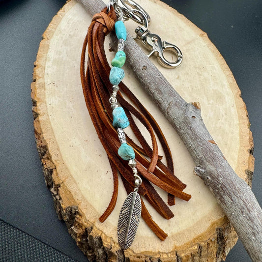 Tribal Feather Purse Tassel - Handcrafted Southwestern Leather Accessory