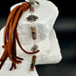 Picasso Red Creek Jasper Leather Purse Charm - Leather Lotus Flower Beaded Handbag Tassel