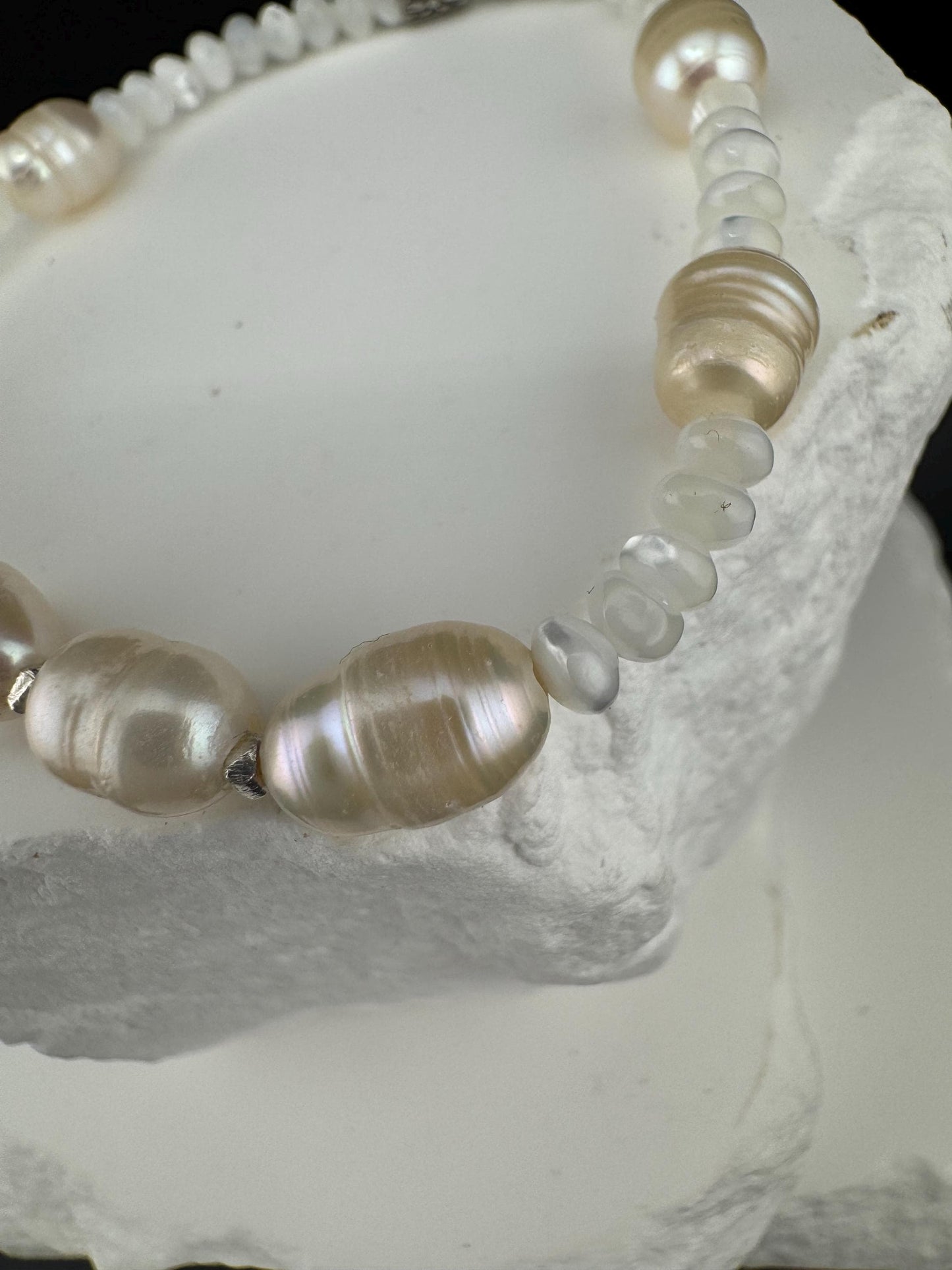 Elegant Mother of Pearl Gemstone Stretch Bracelet